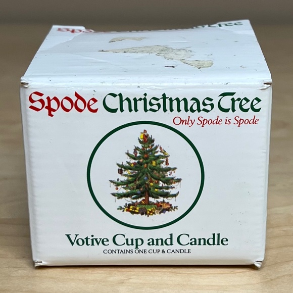 Vintage Spode Votive Cup and Candle in Christmas Tree Pattern - Picture 2 of 6